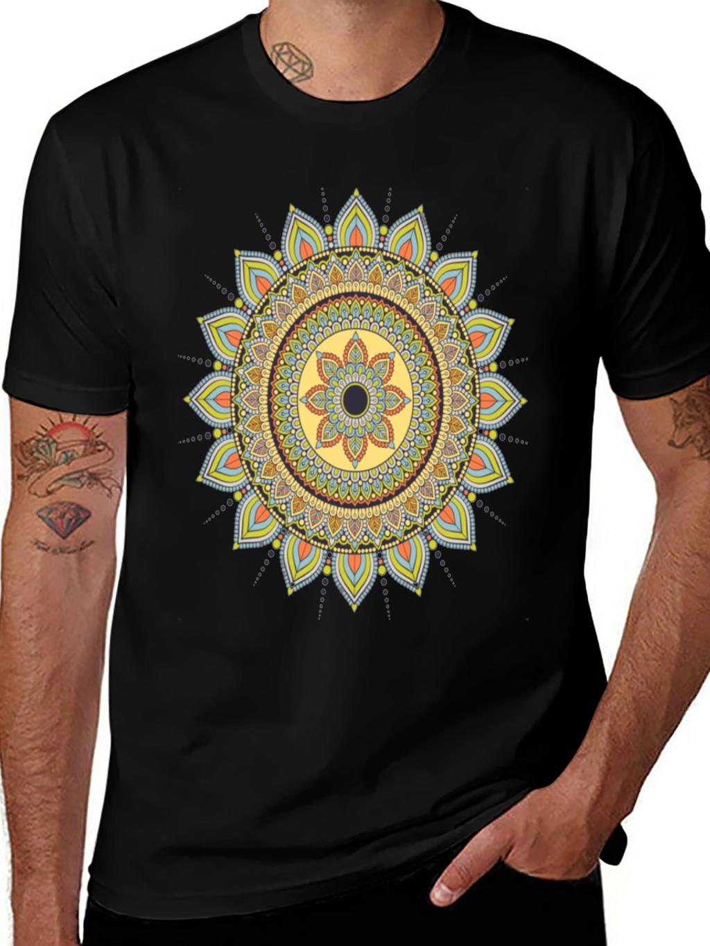Mandala Print Black T-Shirt - Unique Design
