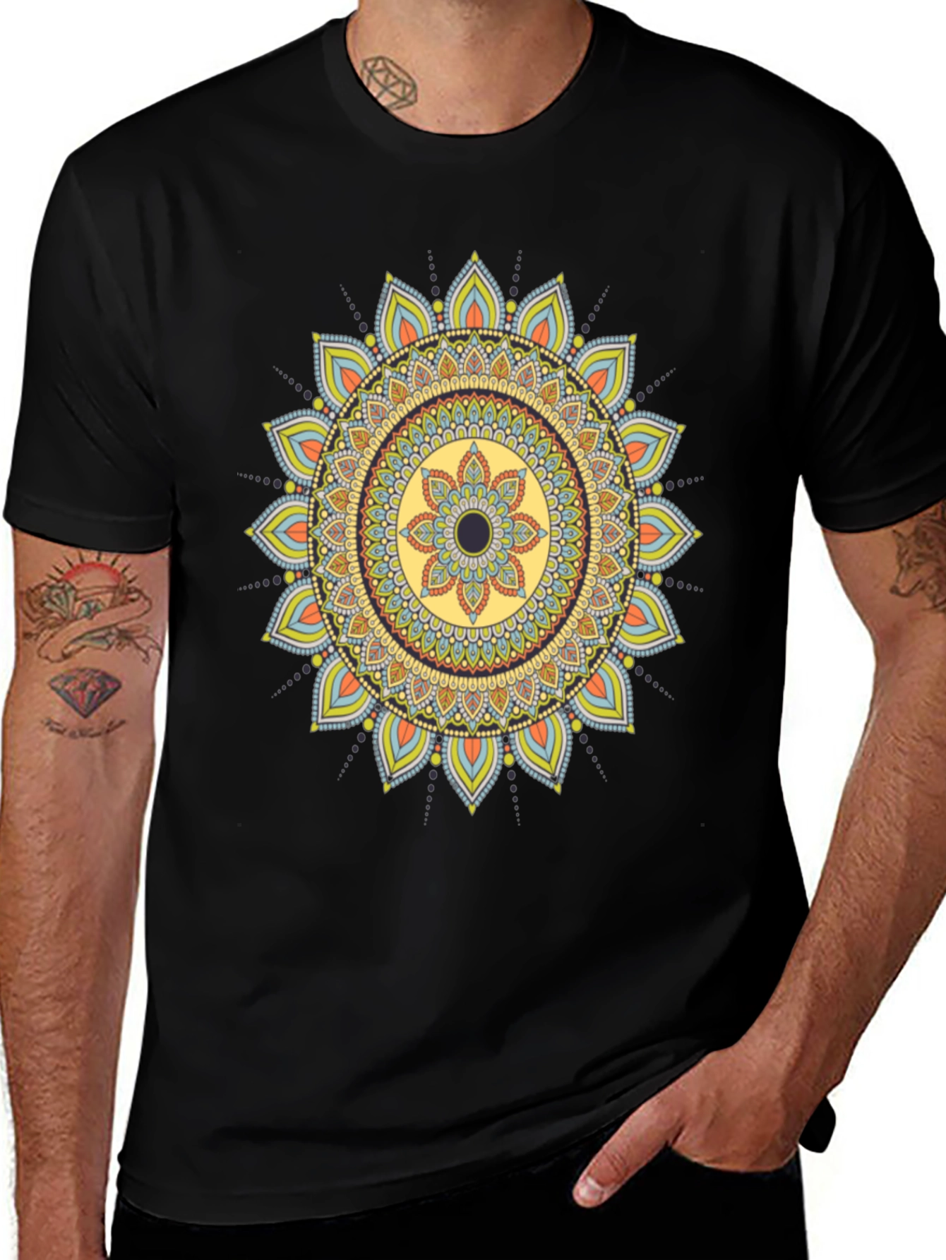 Mandala Print Black T-Shirt - Unique Design