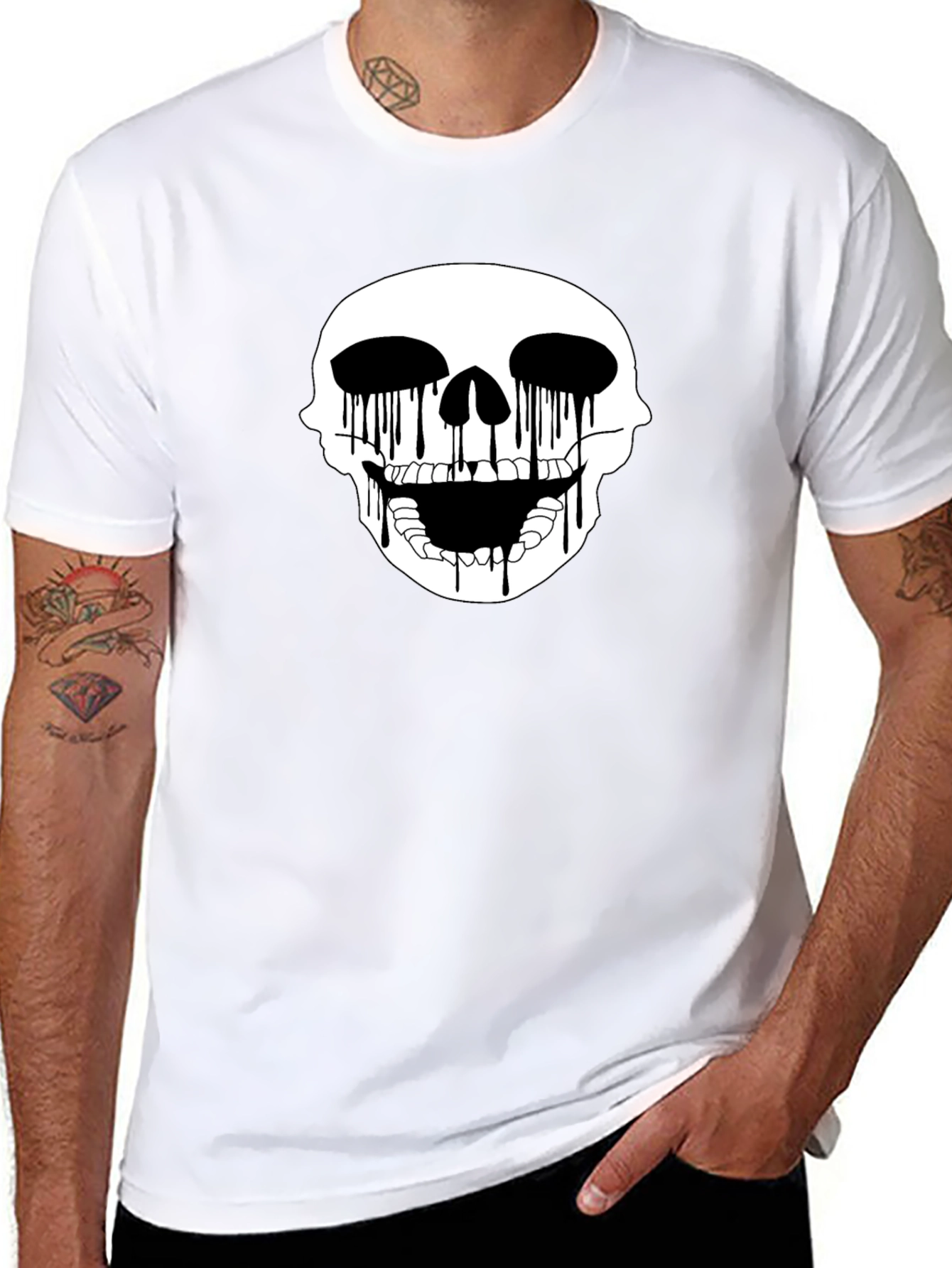 Skull Drip Graphic Tee - Edgy Black T-Shirt