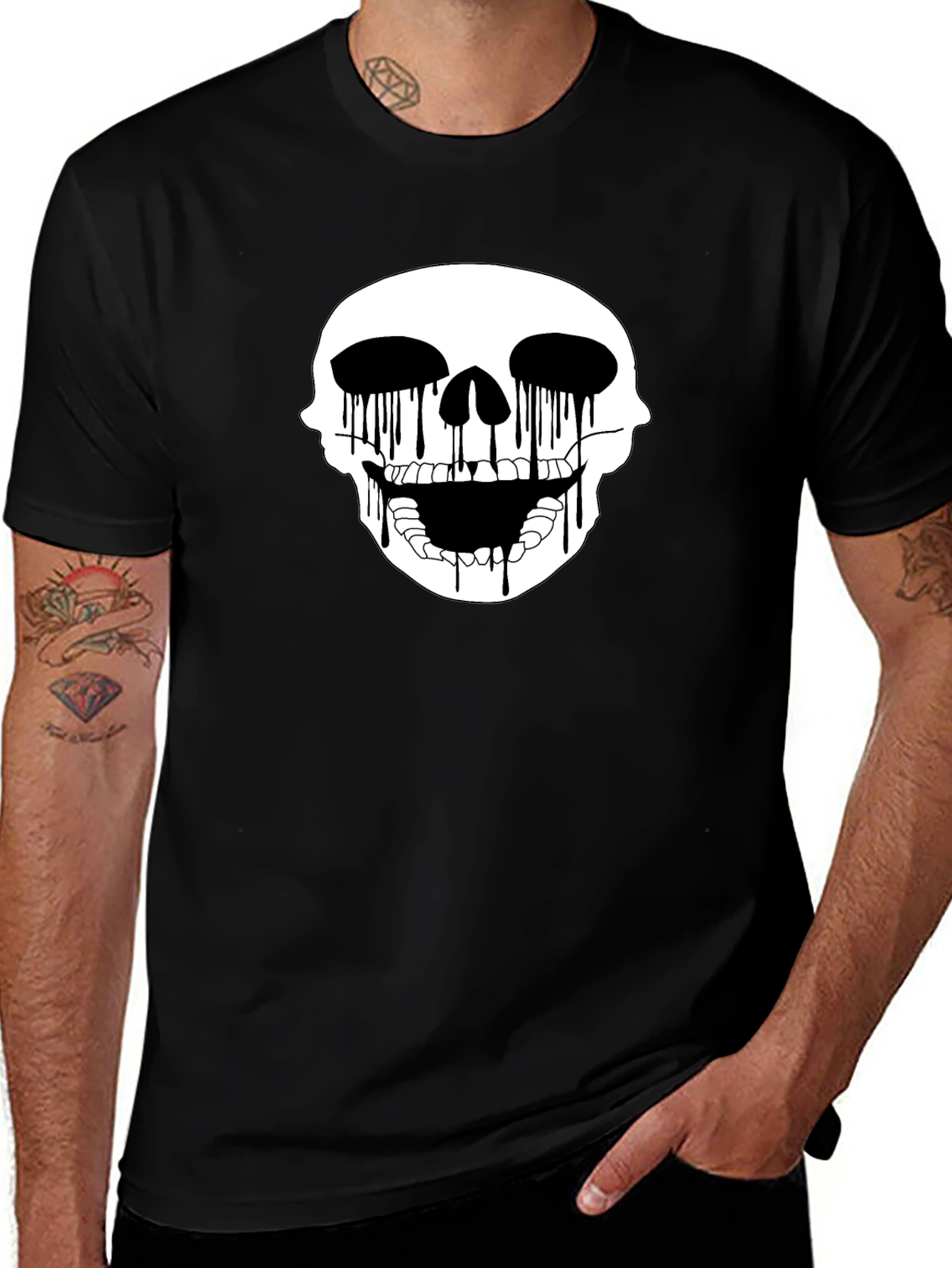 Skull Drip Graphic Tee - Edgy Black T-Shirt