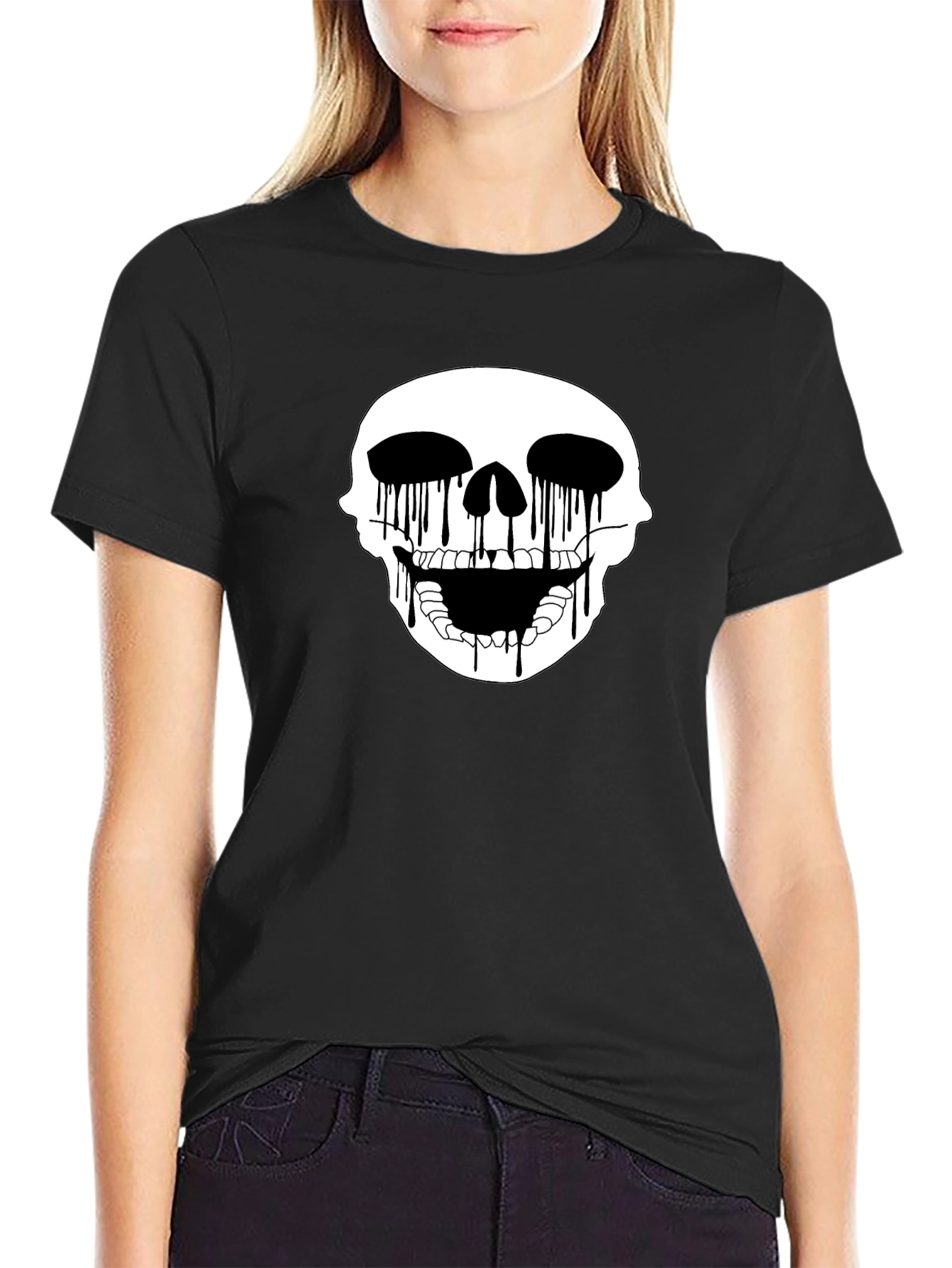 Skull Drip Graphic Tee - Edgy Black T-Shirt