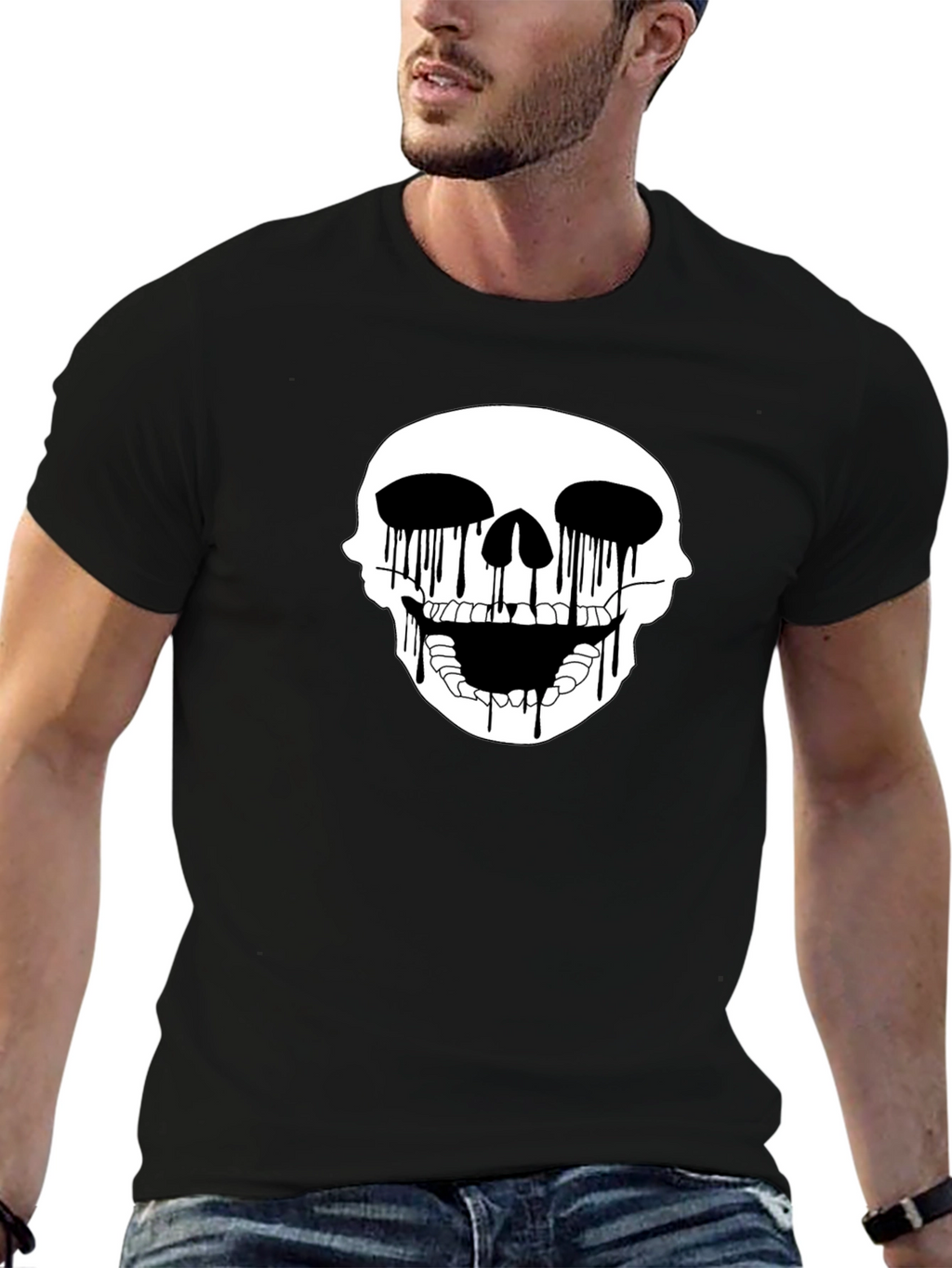 Skull Drip Graphic Tee - Edgy Black T-Shirt