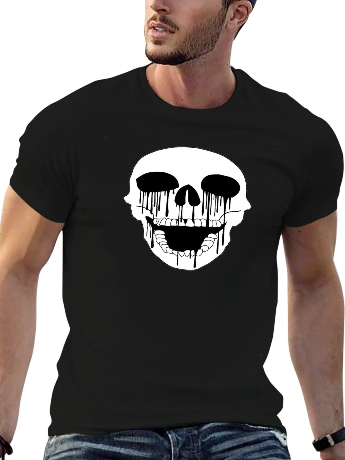 Skull Drip Graphic Tee - Edgy Black T-Shirt