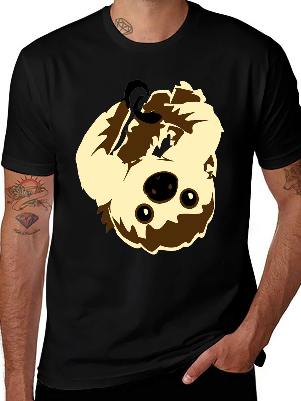 Upside Down Sloth Graphic Tee - Black Cotton Shirt