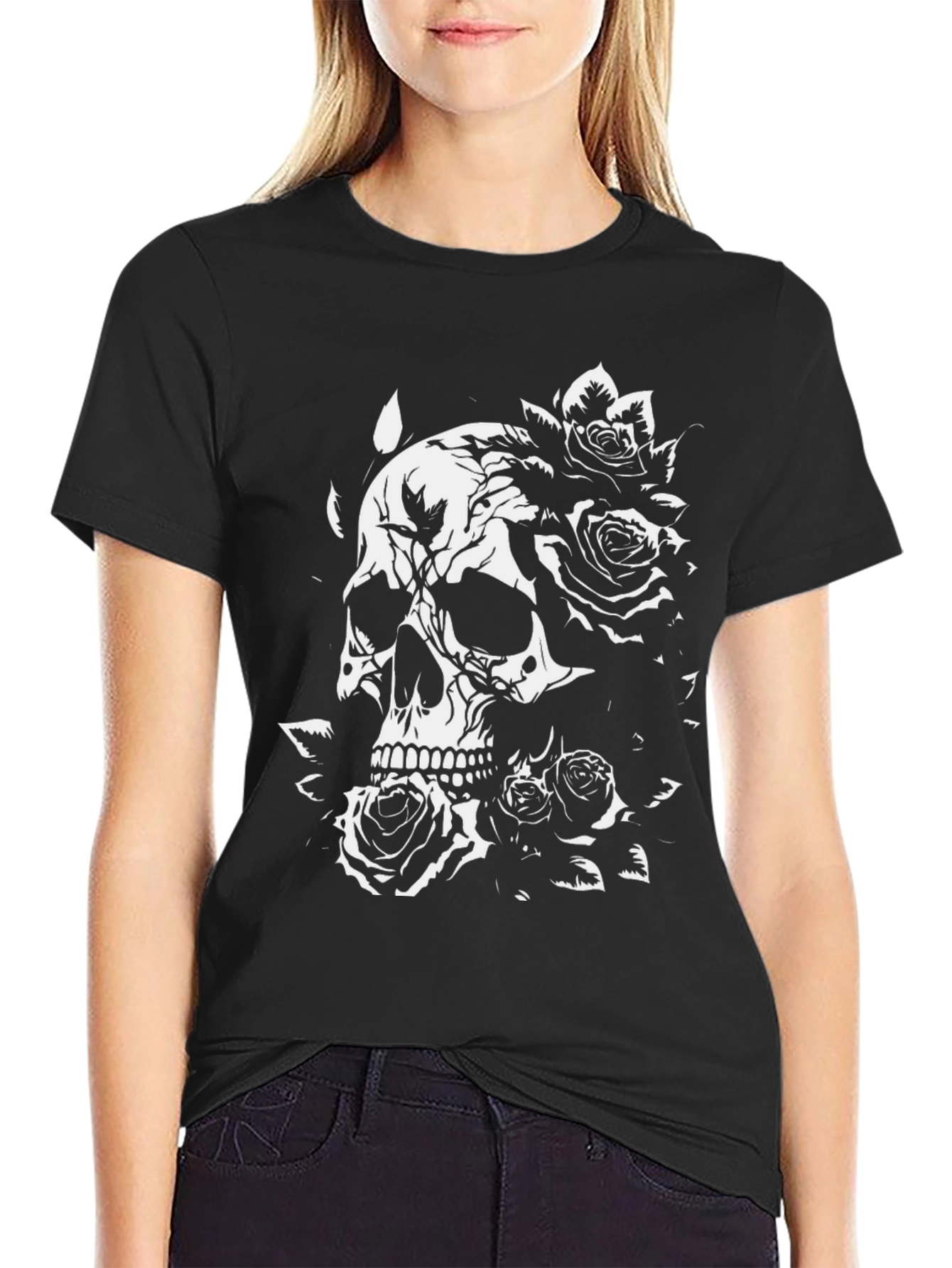 Skull & Roses Graphic Black T-Shirt