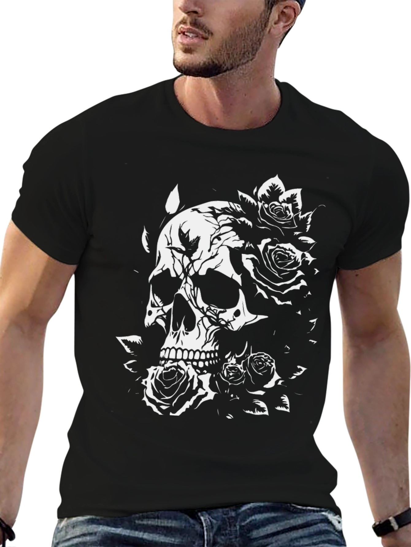 Skull & Roses Graphic Black T-Shirt