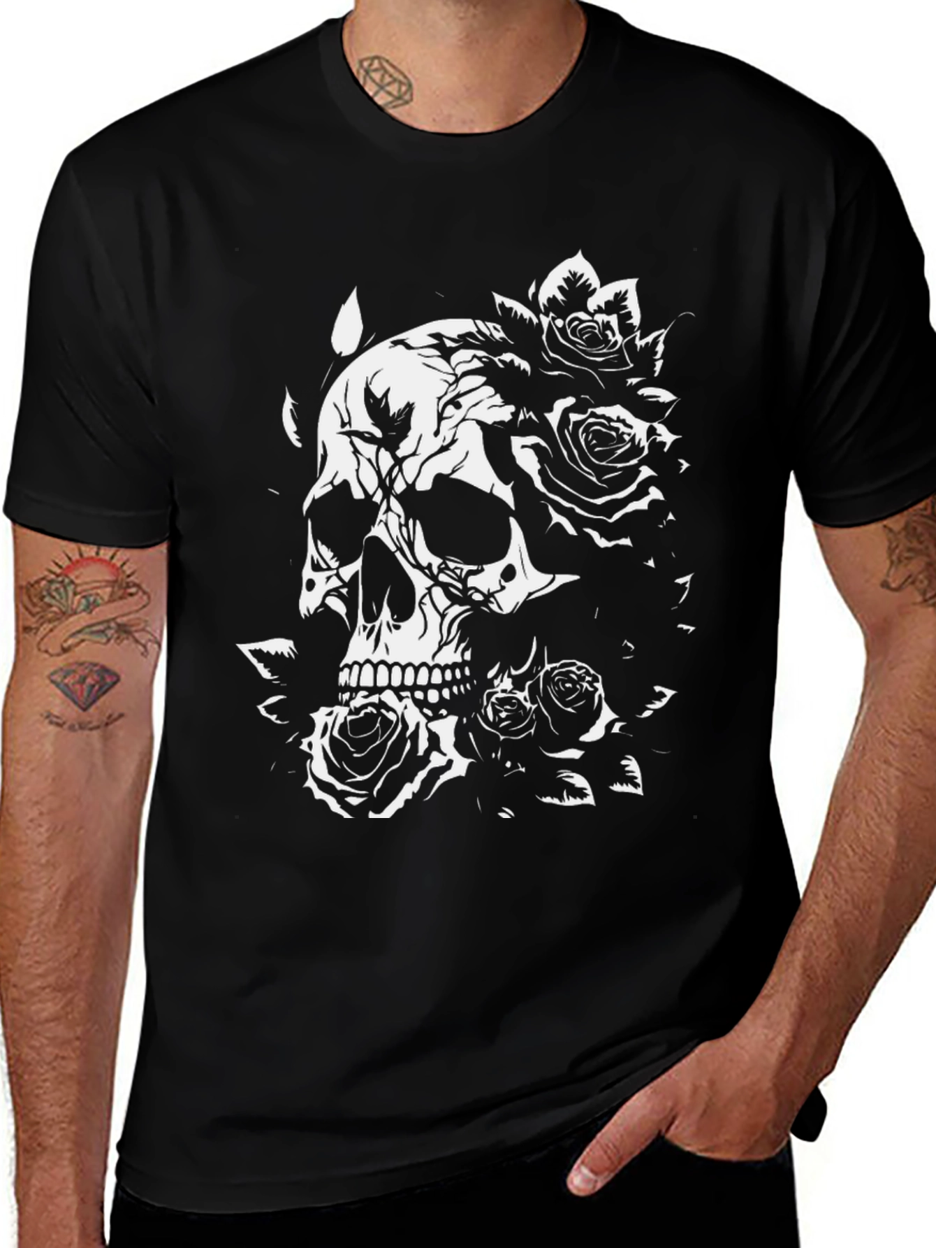Skull & Roses Graphic Black T-Shirt