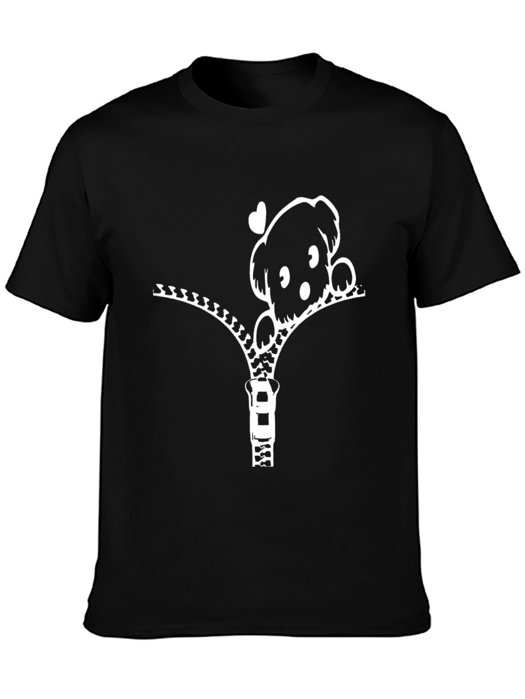 Cute Puppy Zipper T-Shirt - Black