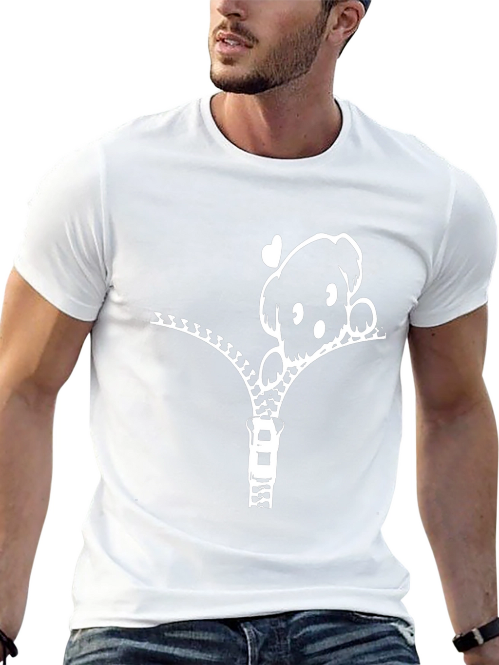 Cute Puppy Zipper T-Shirt - Black