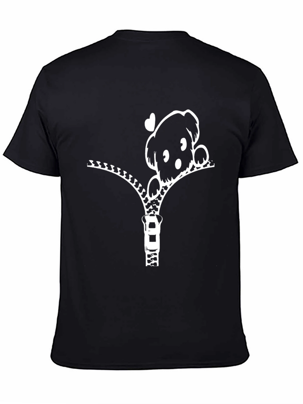 Cute Puppy Zipper T-Shirt - Black