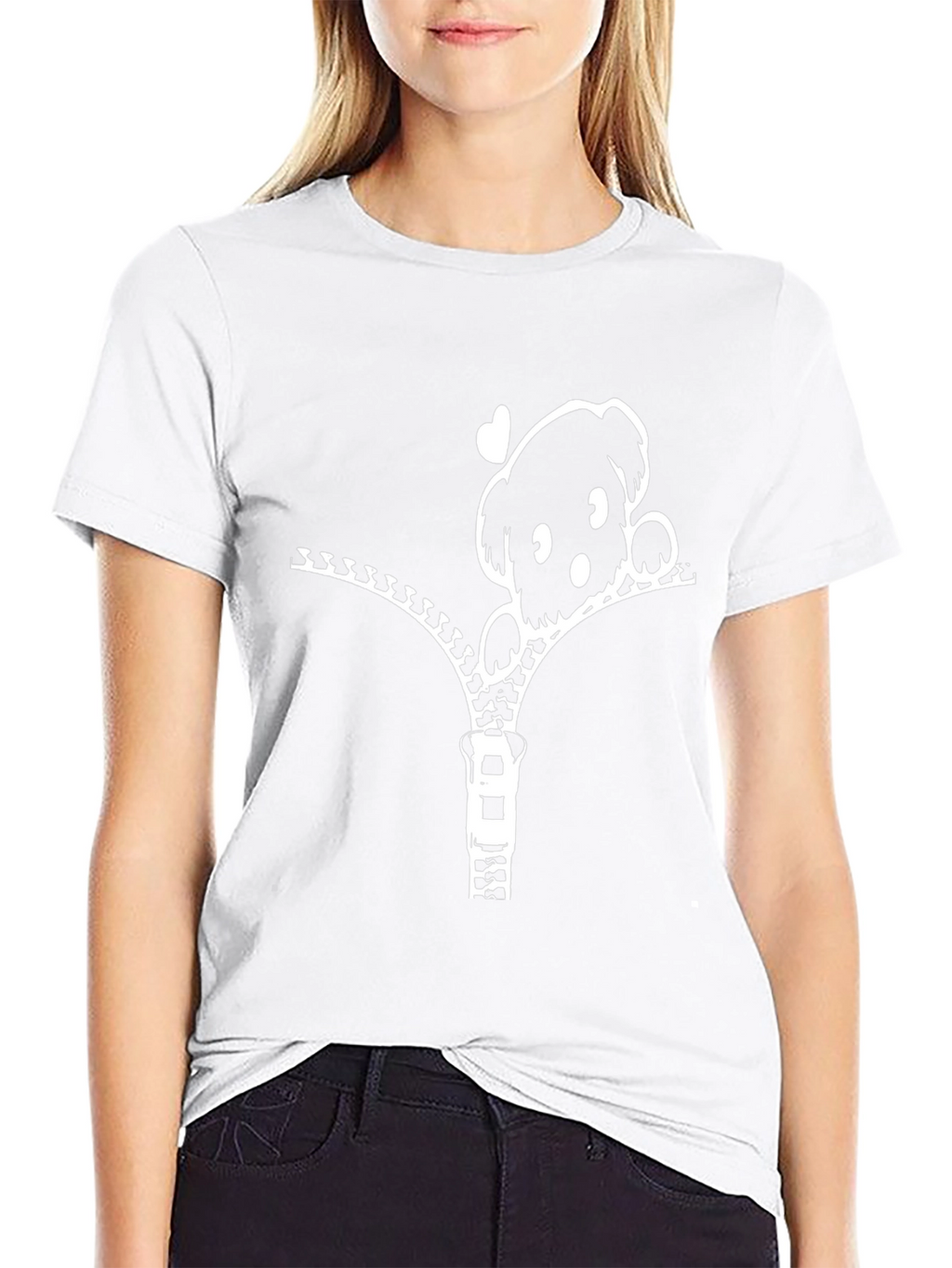 Cute Puppy Zipper T-Shirt - Black