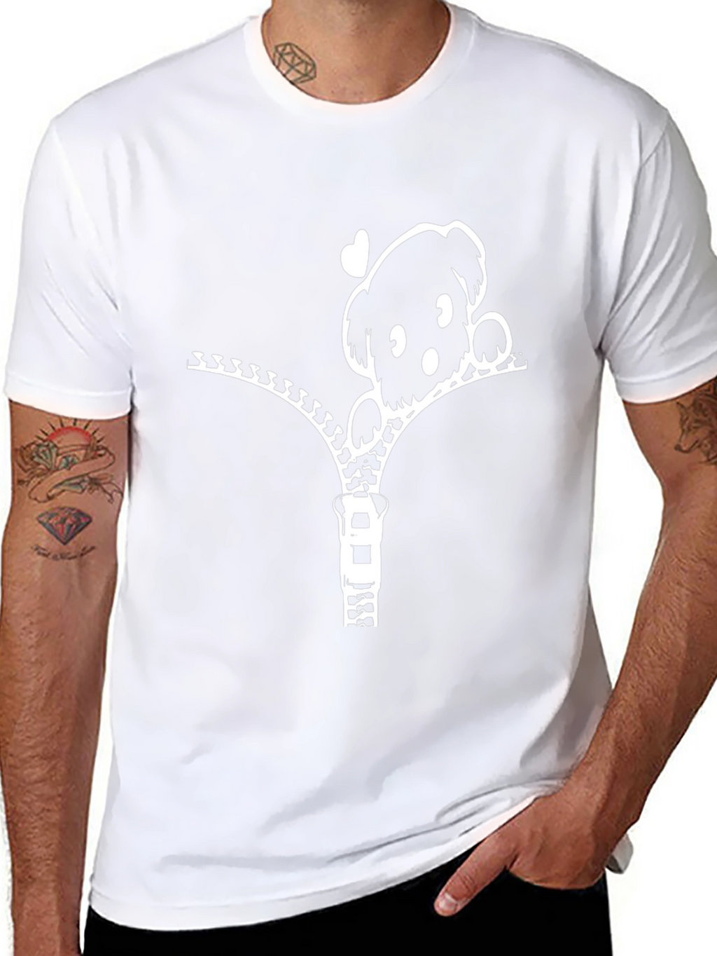 Cute Puppy Zipper T-Shirt - Black