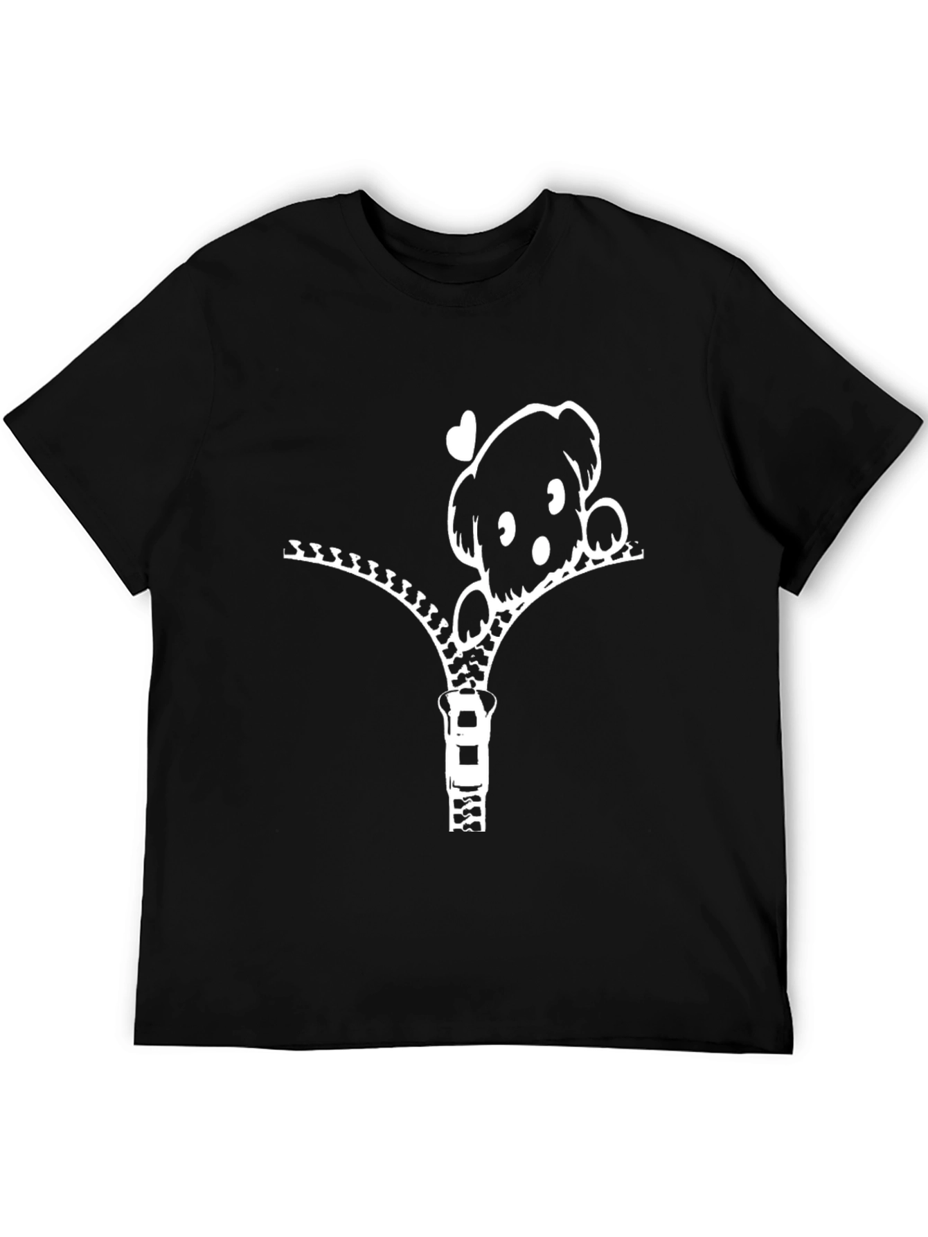 Cute Puppy Zipper T-Shirt - Black
