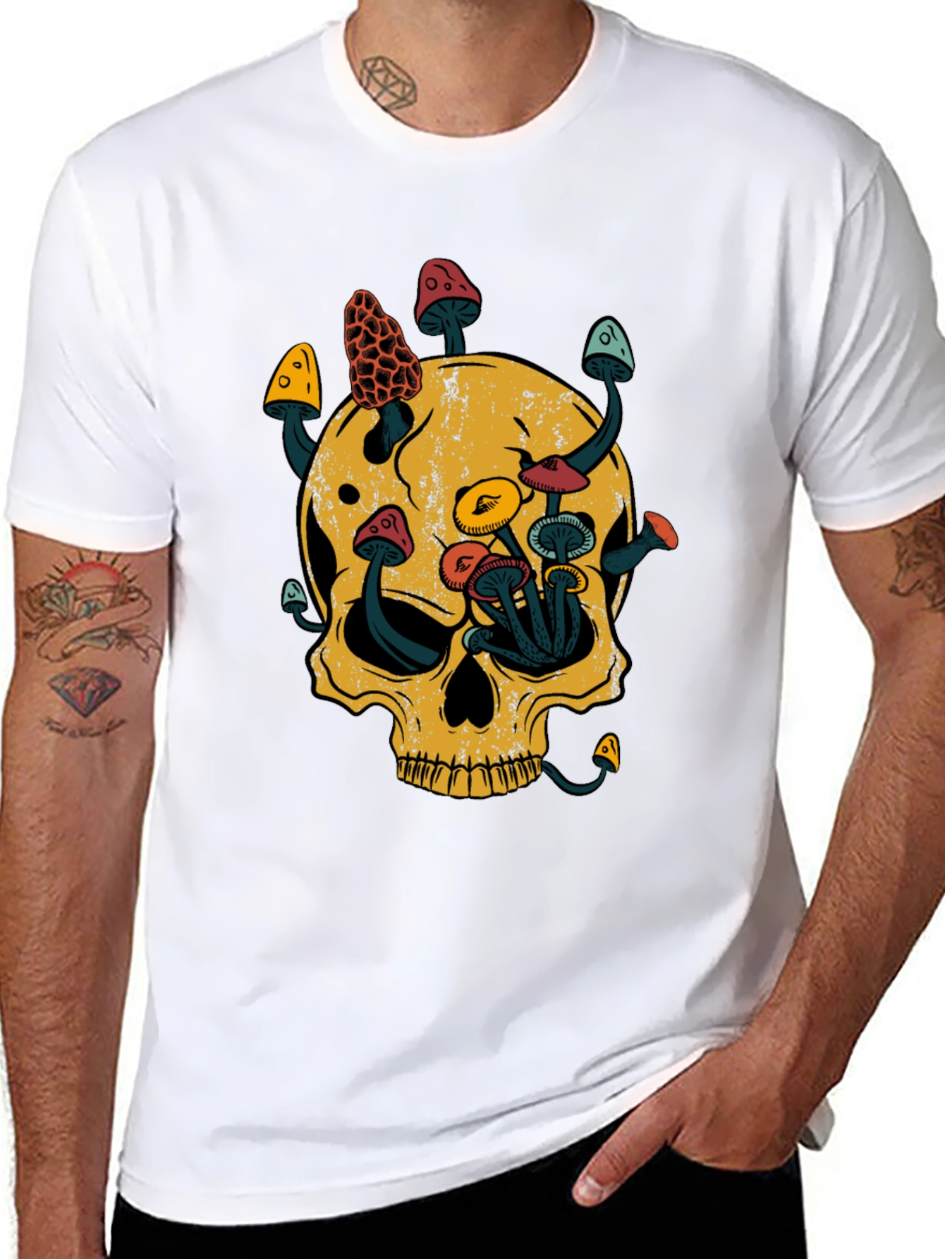 Skull & Mushroom Graphic Tee - Black