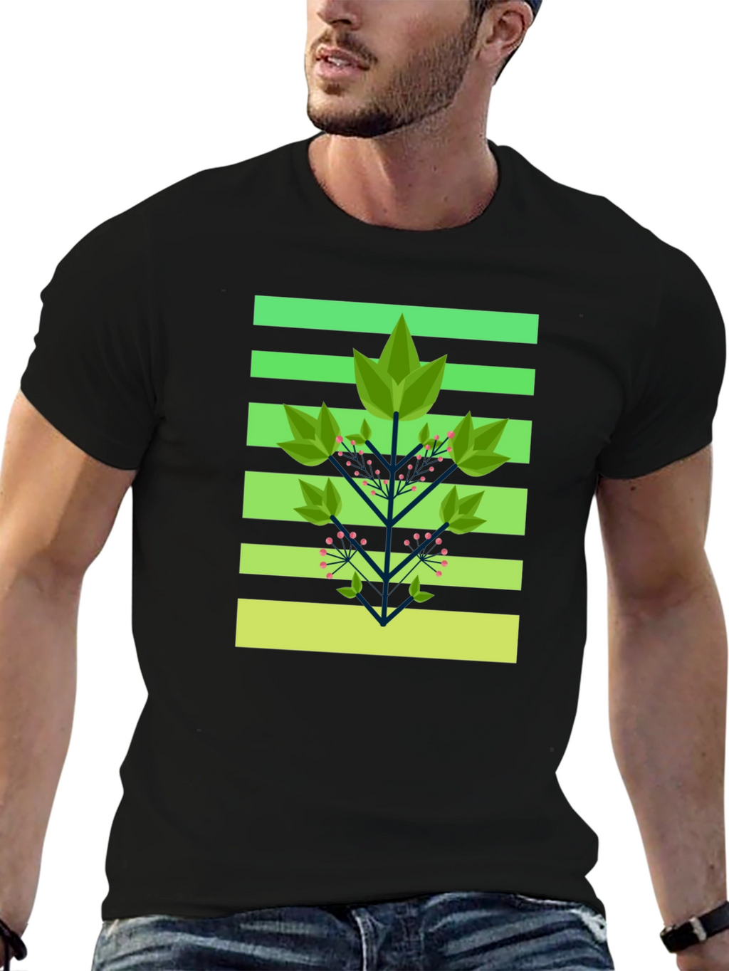 Geometric Foliage Print Tee - Modern Graphic Design