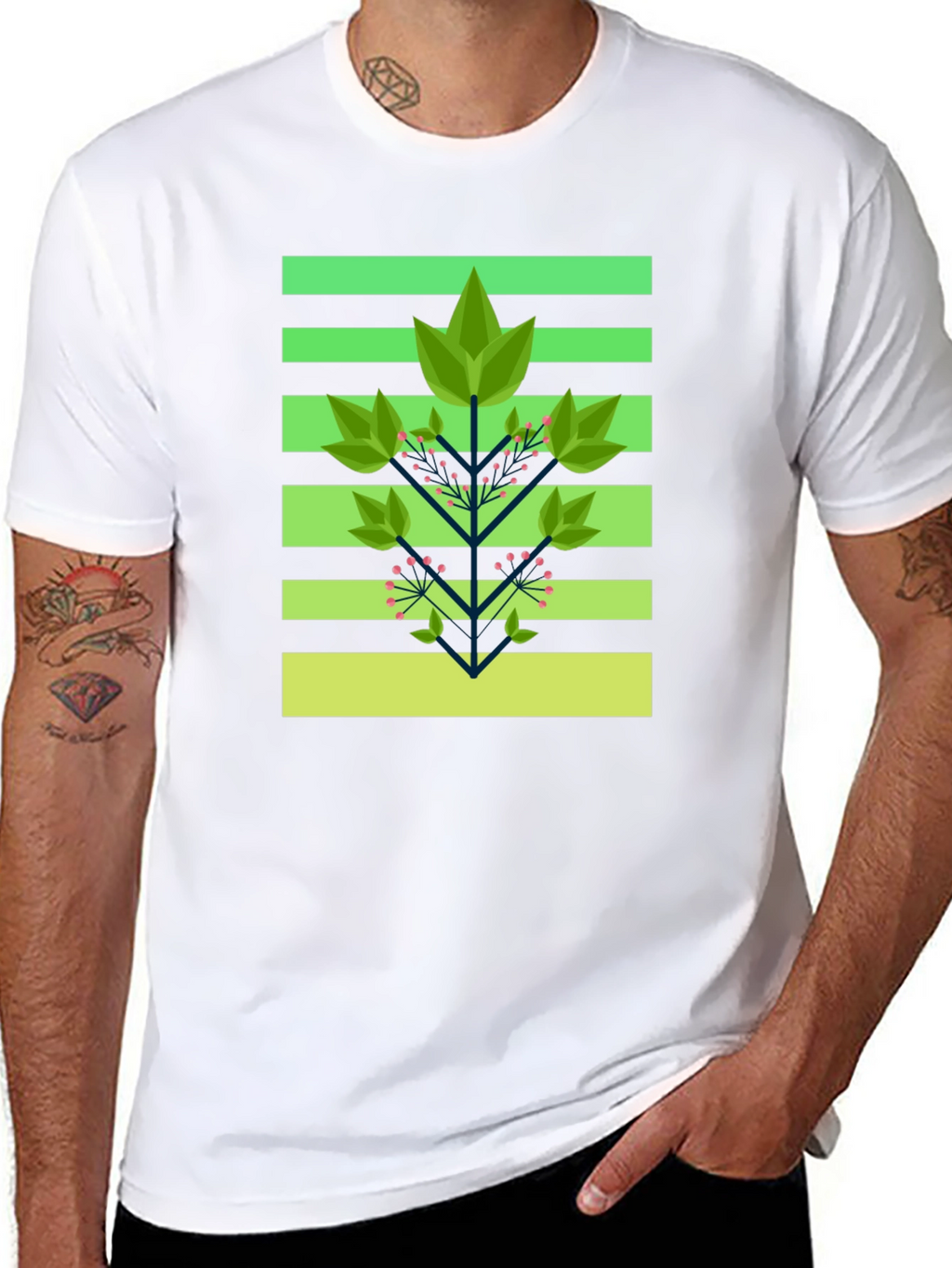 Geometric Foliage Print Tee - Modern Graphic Design