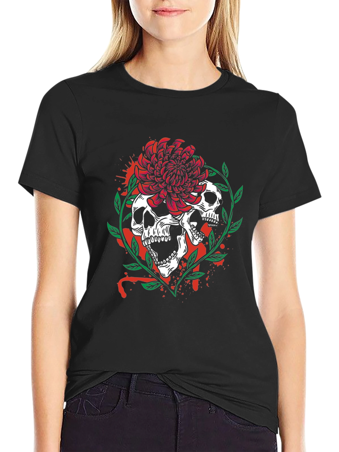 Skull & Flower Graphic Tee - Mens Black T-Shirt