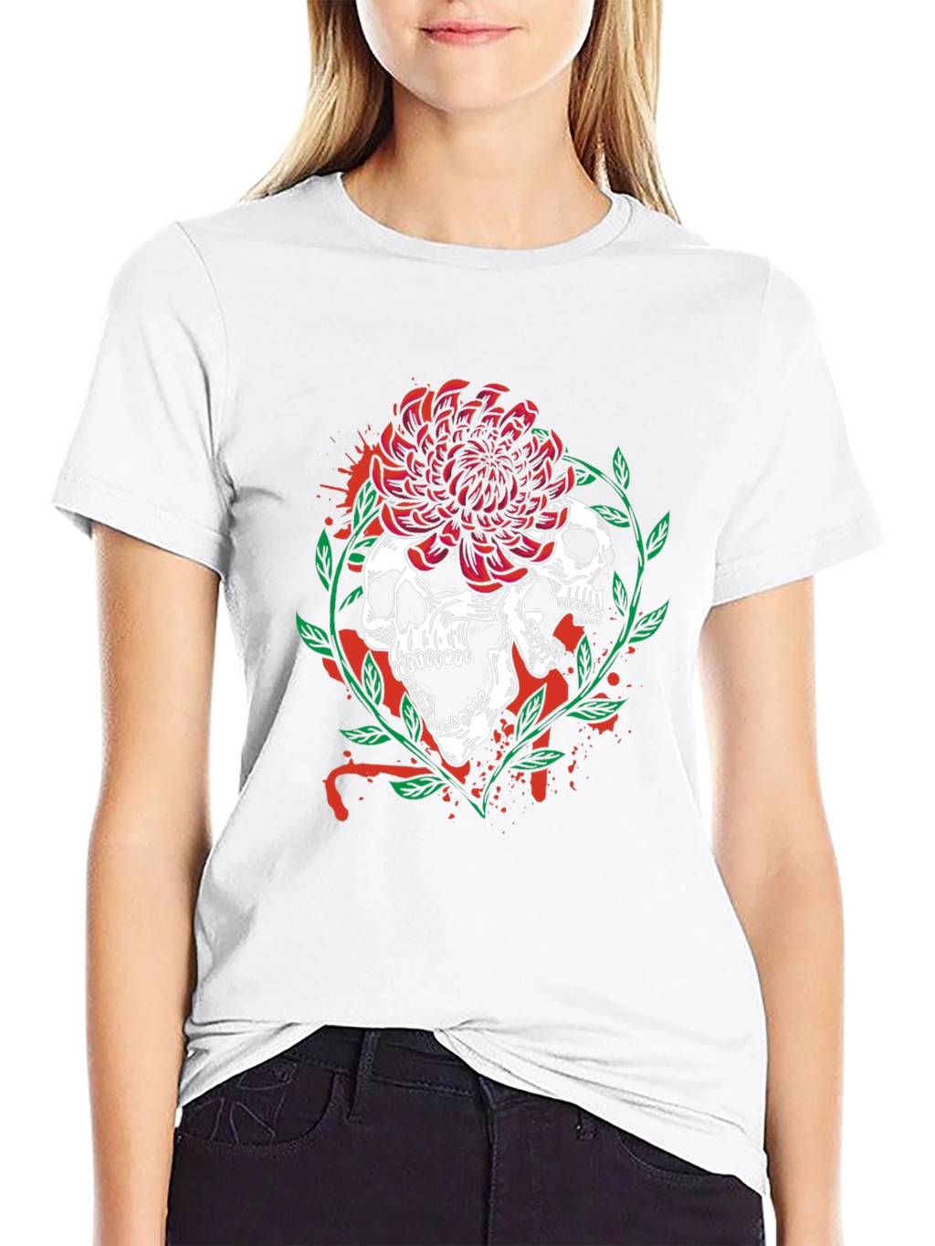 Skull & Flower Graphic Tee - Mens Black T-Shirt