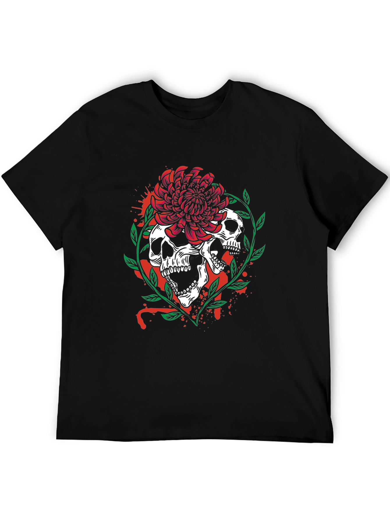Skull & Flower Graphic Tee - Mens Black T-Shirt