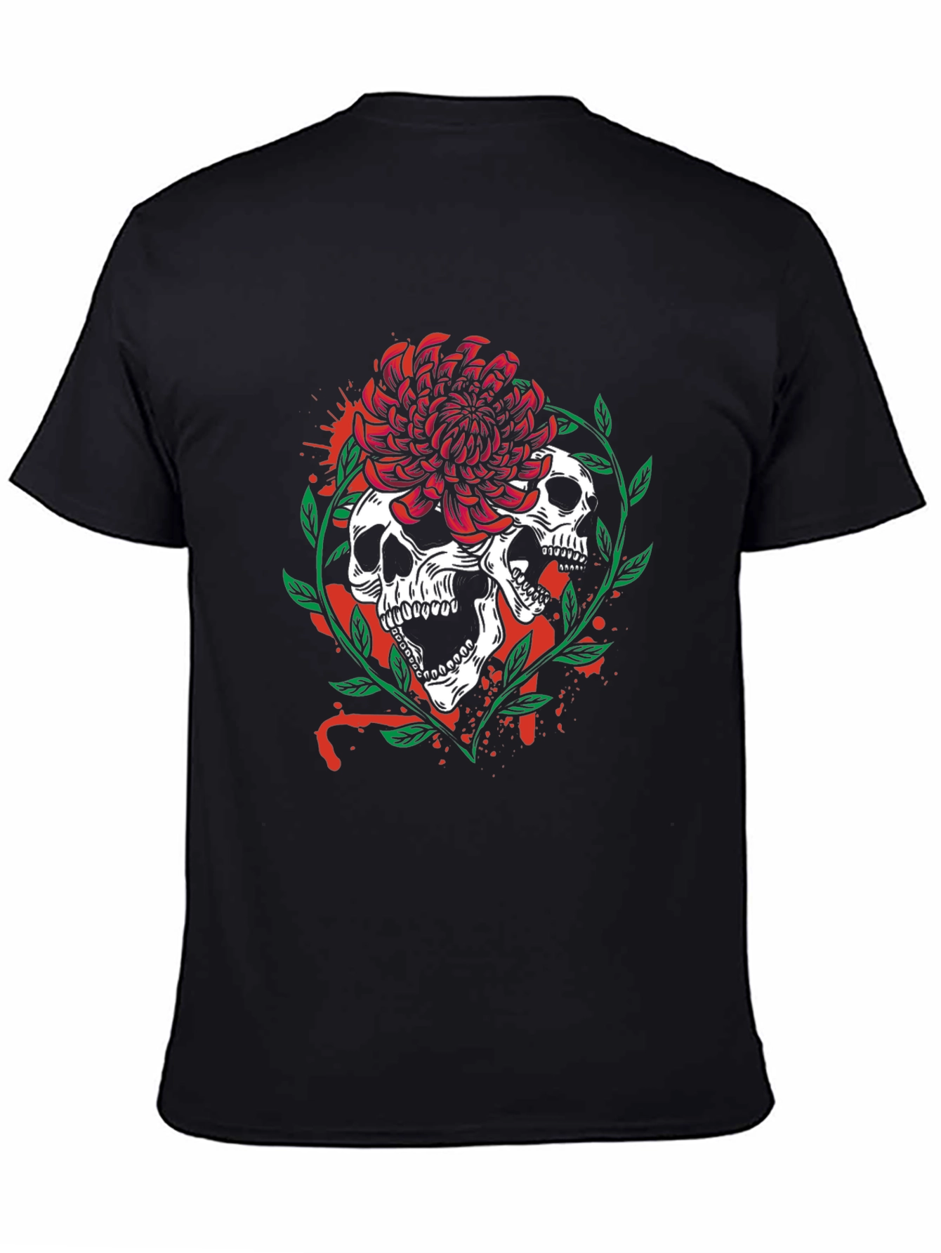 Skull & Flower Graphic Tee - Mens Black T-Shirt