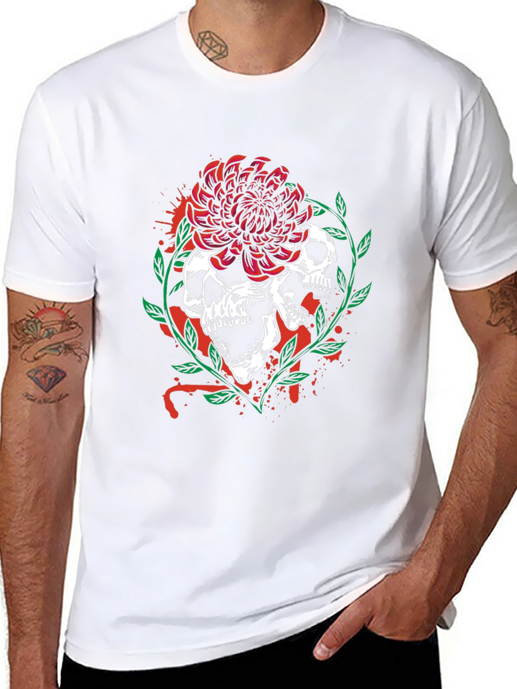 Skull & Flower Graphic Tee - Mens Black T-Shirt