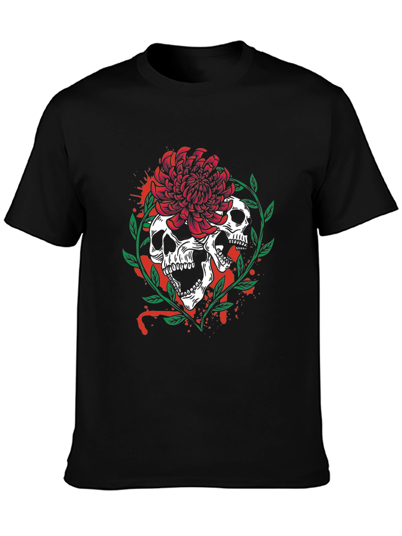 Skull & Flower Graphic Tee - Mens Black T-Shirt