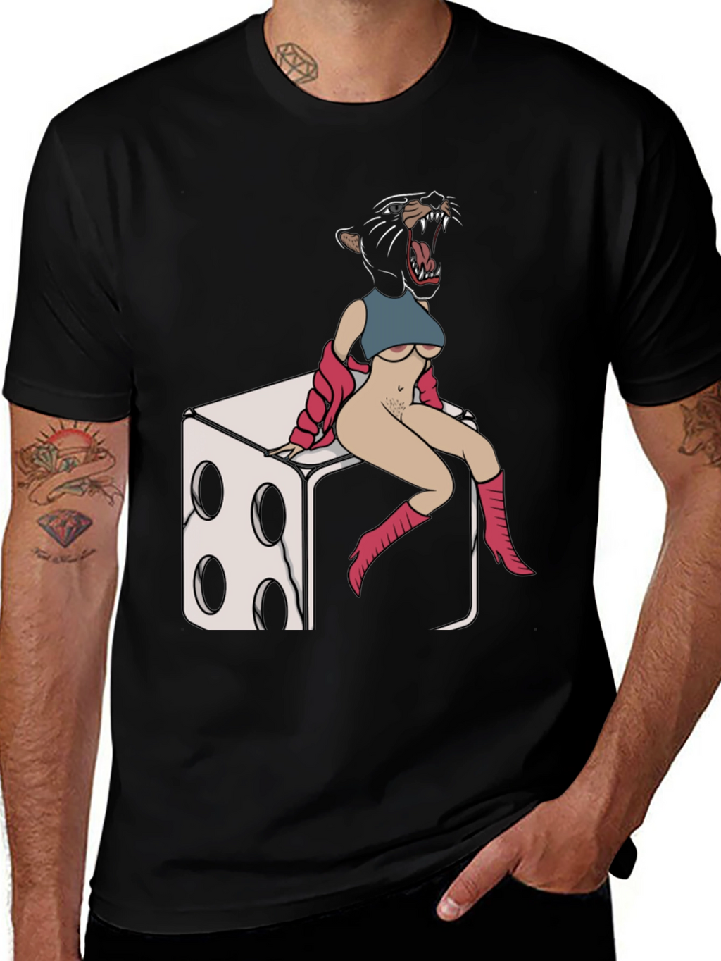 Panther Woman Dice T-Shirt - Edgy Graphic Tee