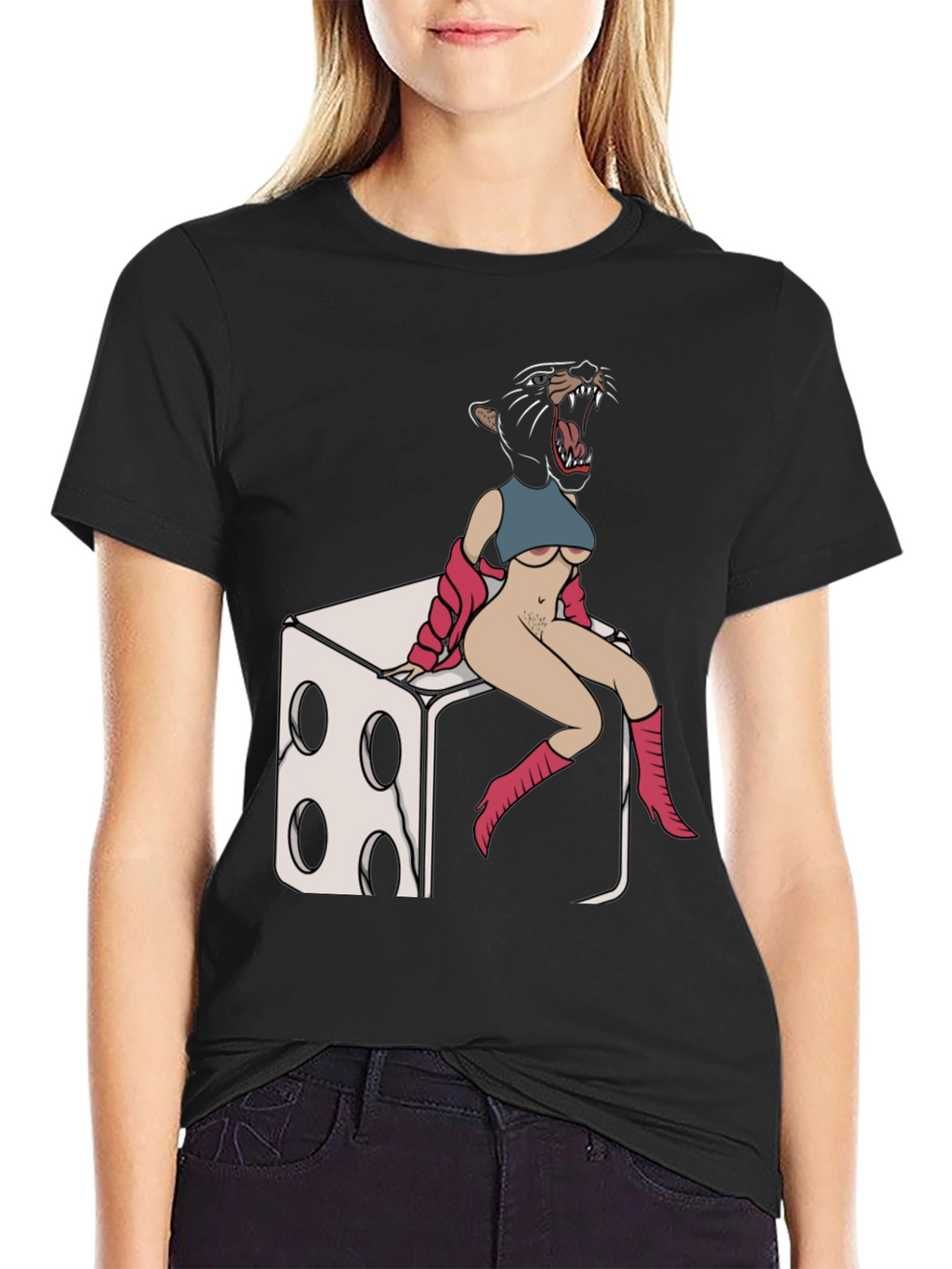 Panther Woman Dice T-Shirt - Edgy Graphic Tee