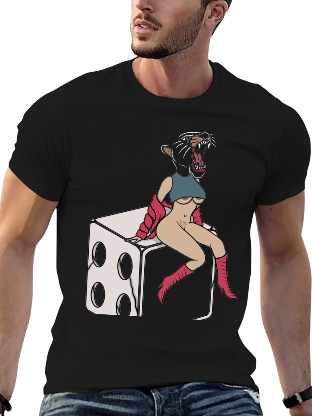 Panther Woman Dice T-Shirt - Edgy Graphic Tee
