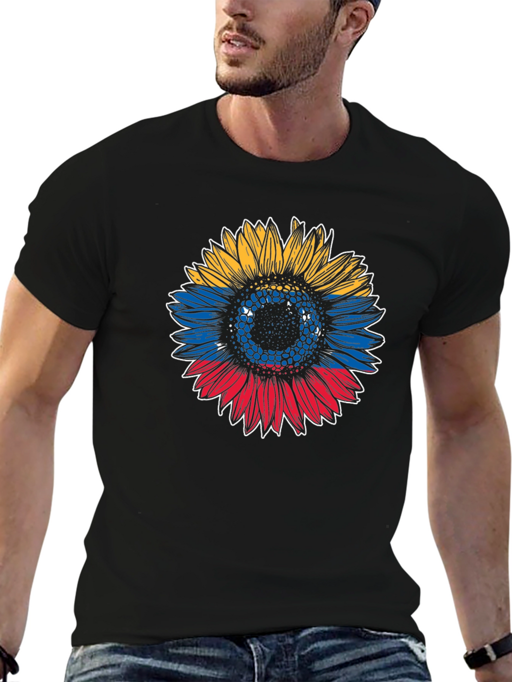 Colombian Flag Sunflower Graphic T-Shirt
