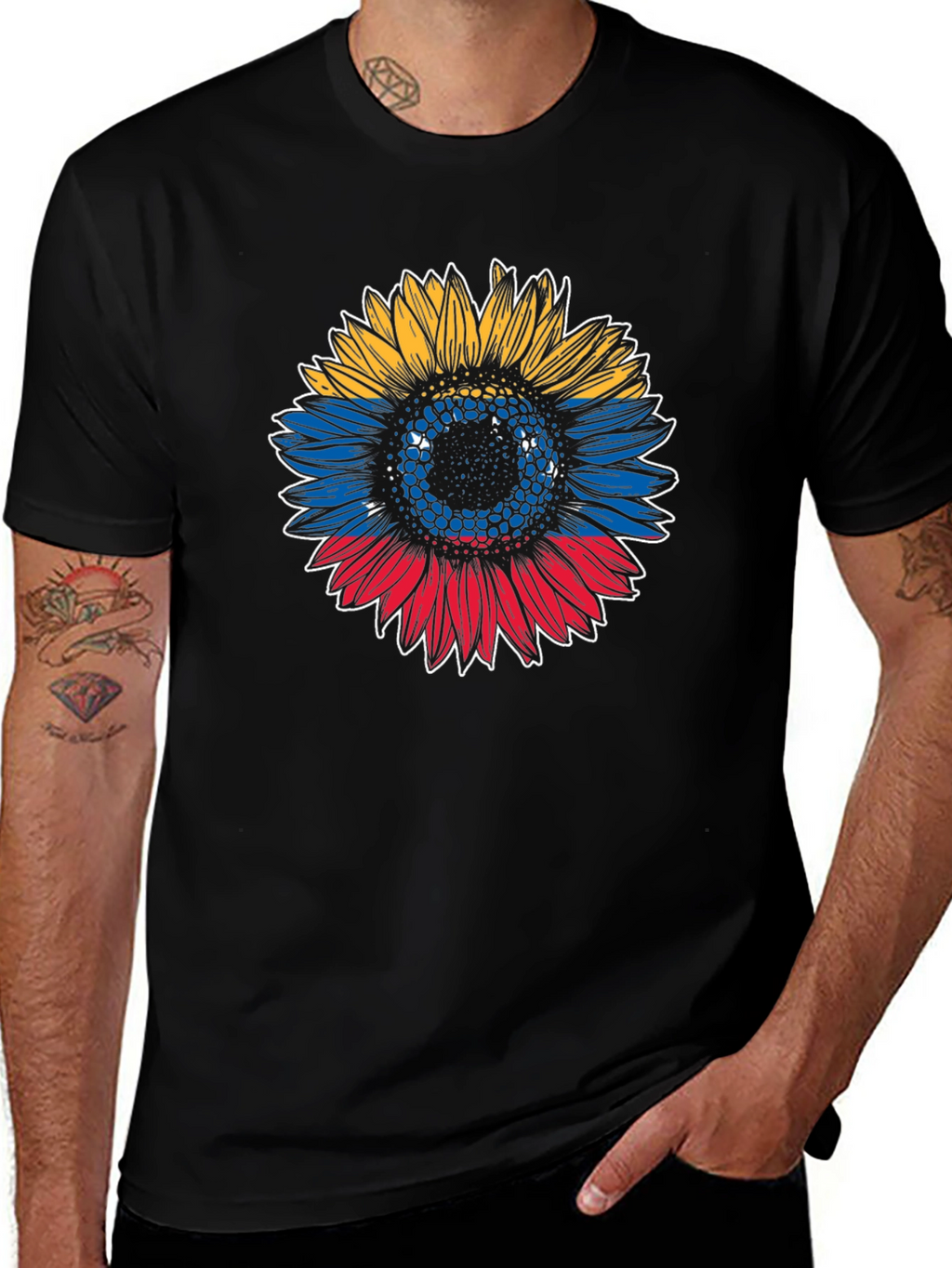 Colombian Flag Sunflower Graphic T-Shirt