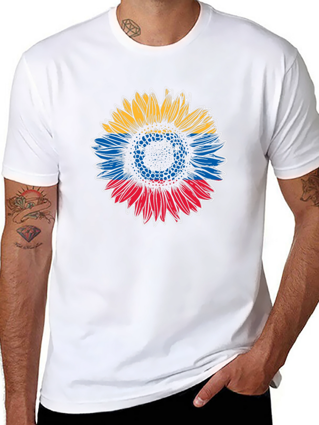 Colombian Flag Sunflower Graphic T-Shirt