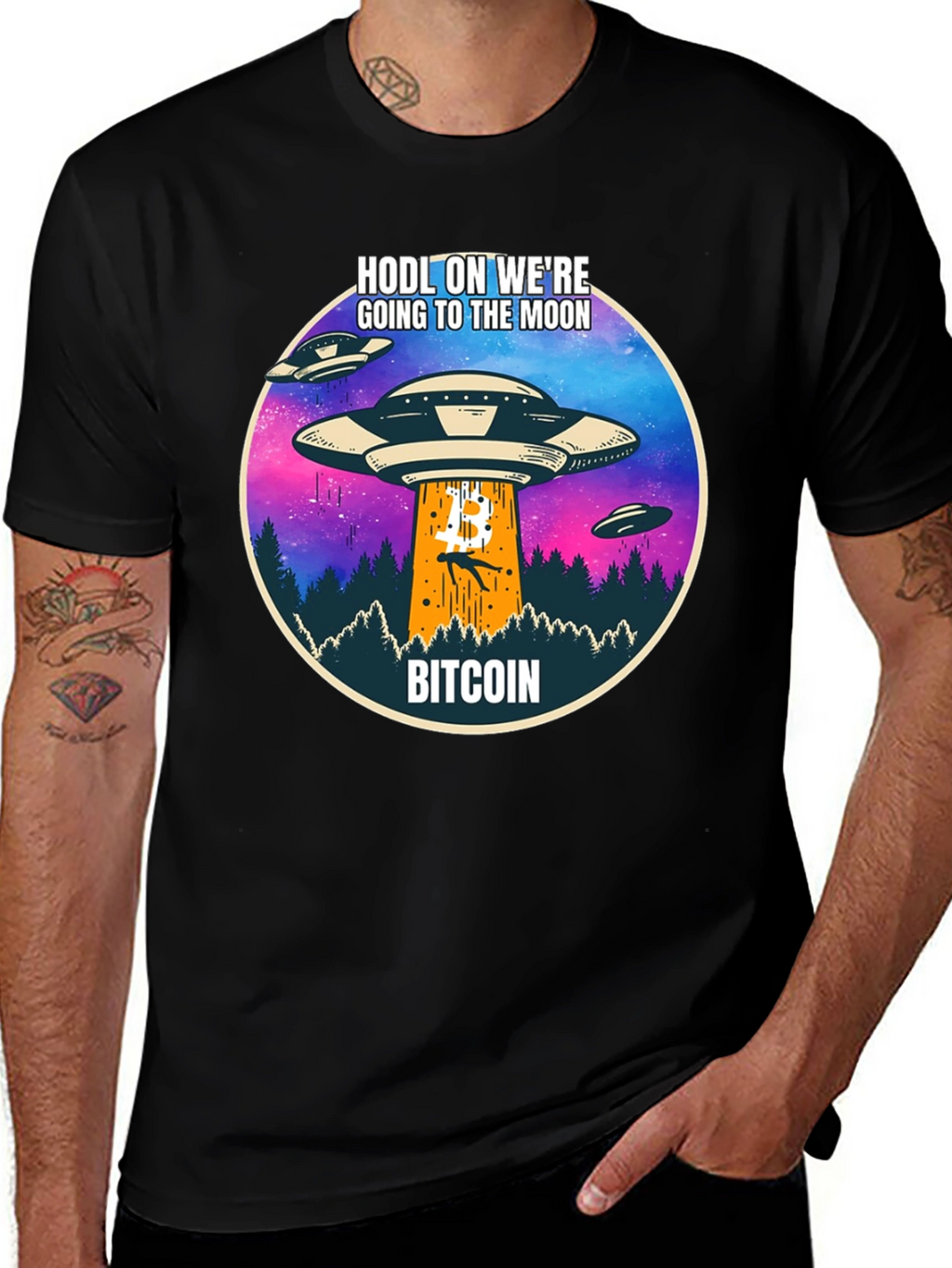 Bitcoin HODL to the Moon UFO T-Shirt