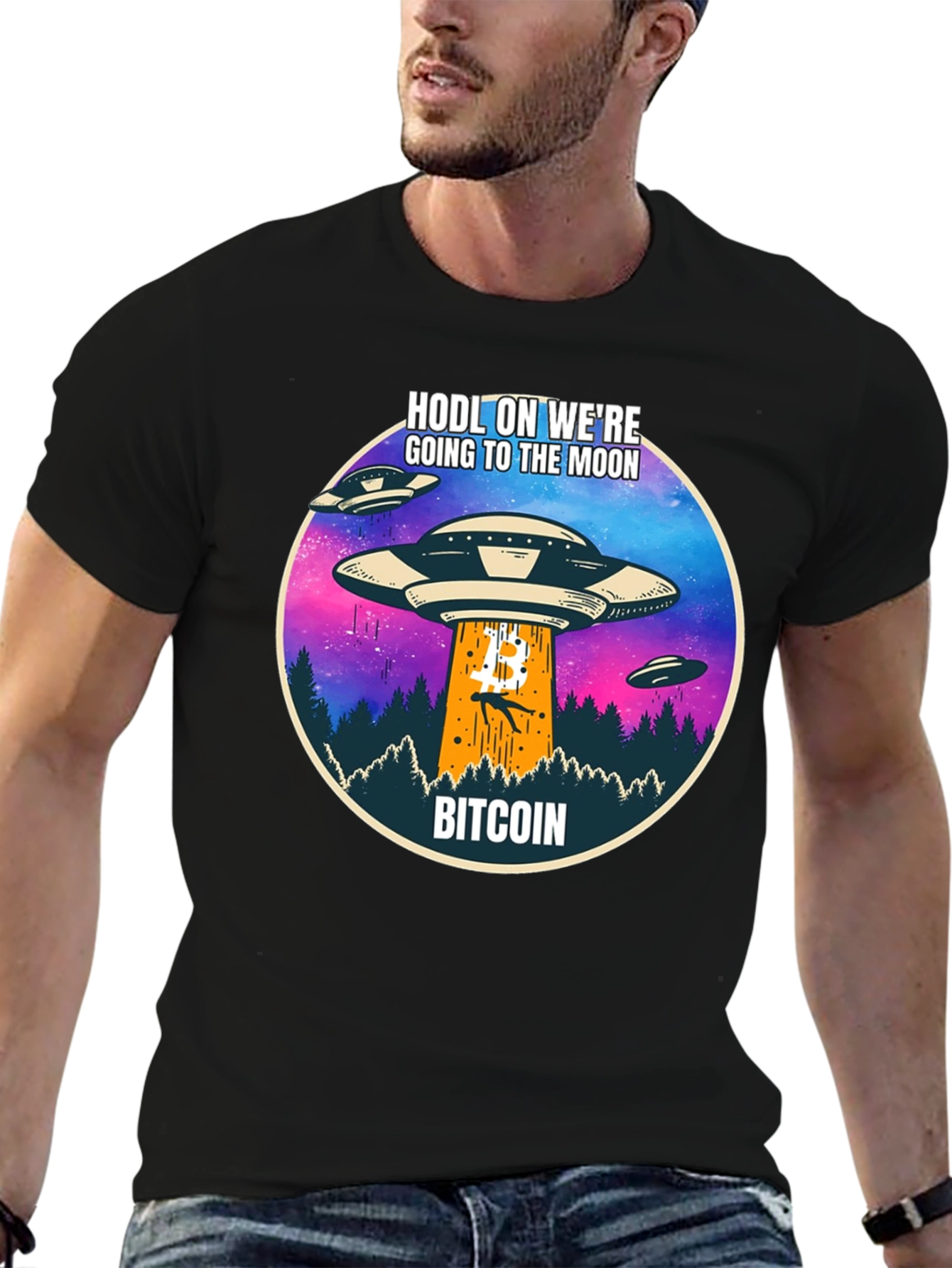 Bitcoin HODL to the Moon UFO T-Shirt