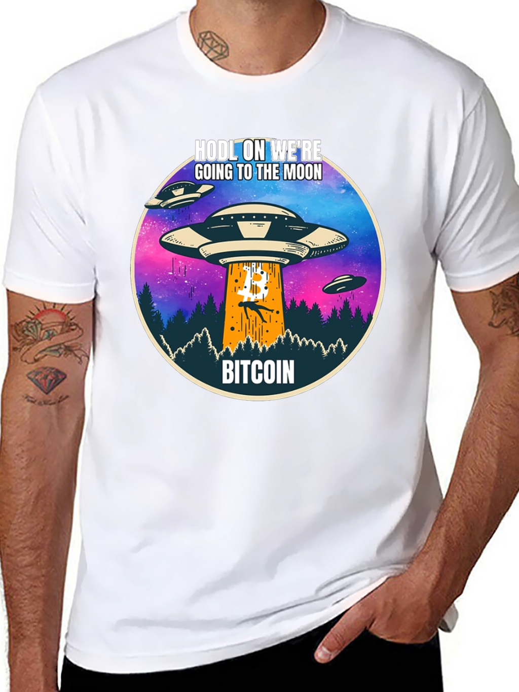 Bitcoin HODL to the Moon UFO T-Shirt