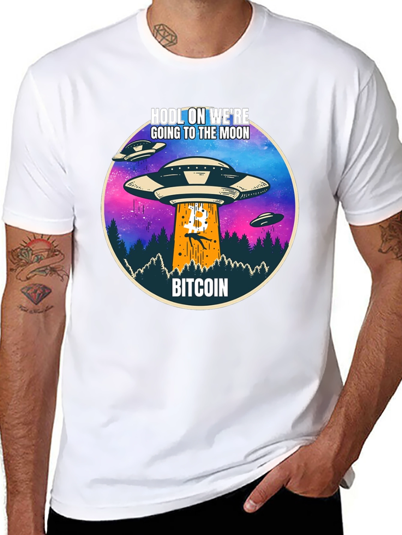 Bitcoin HODL to the Moon UFO T-Shirt