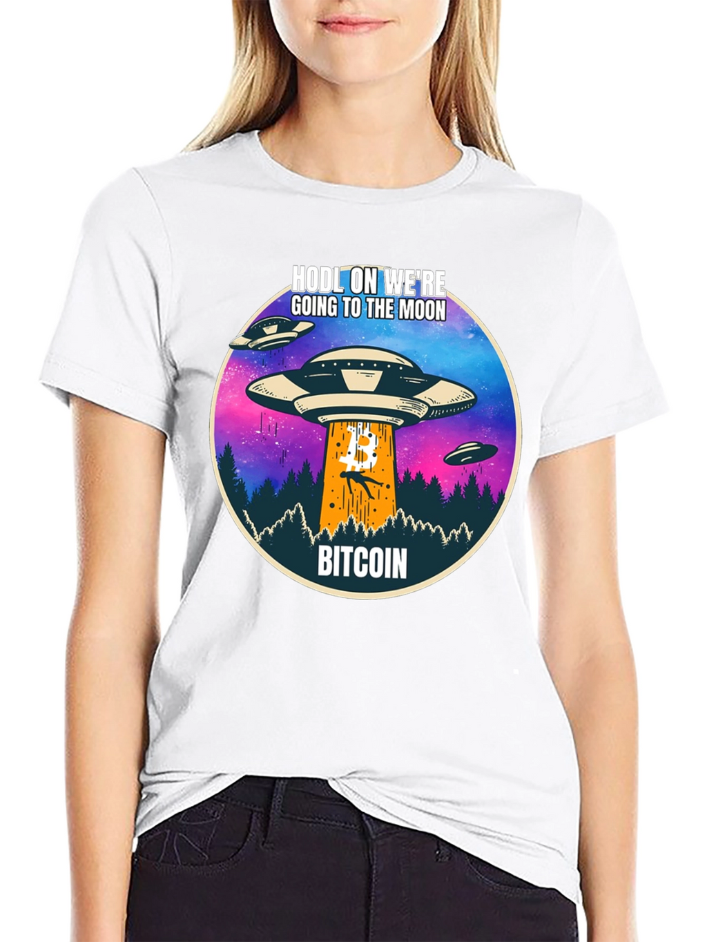 Bitcoin HODL to the Moon UFO T-Shirt