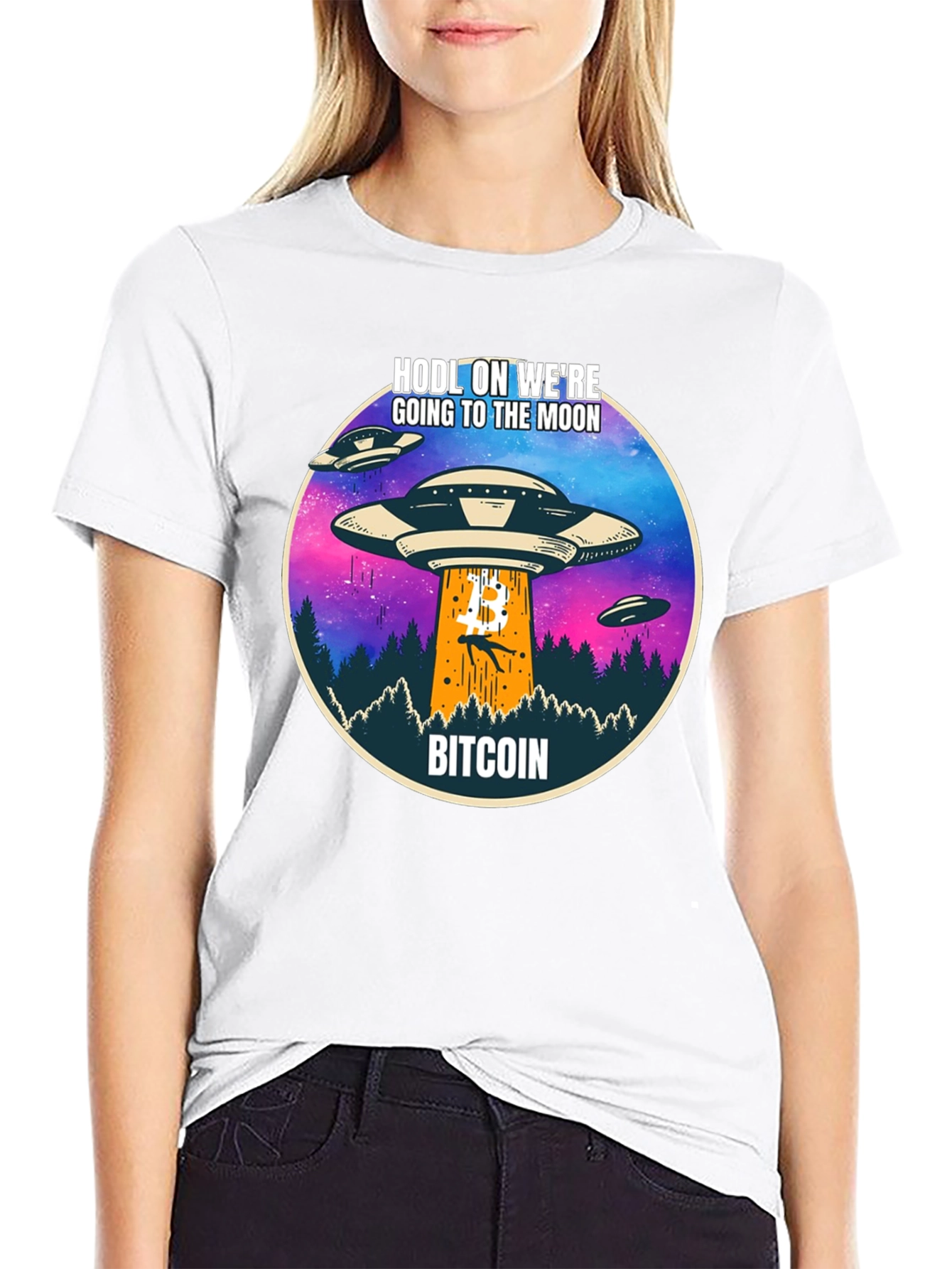 Bitcoin HODL to the Moon UFO T-Shirt