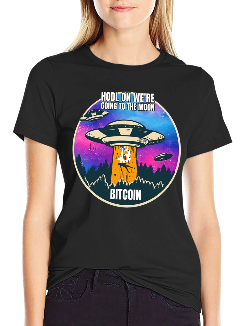Bitcoin HODL to the Moon UFO T-Shirt