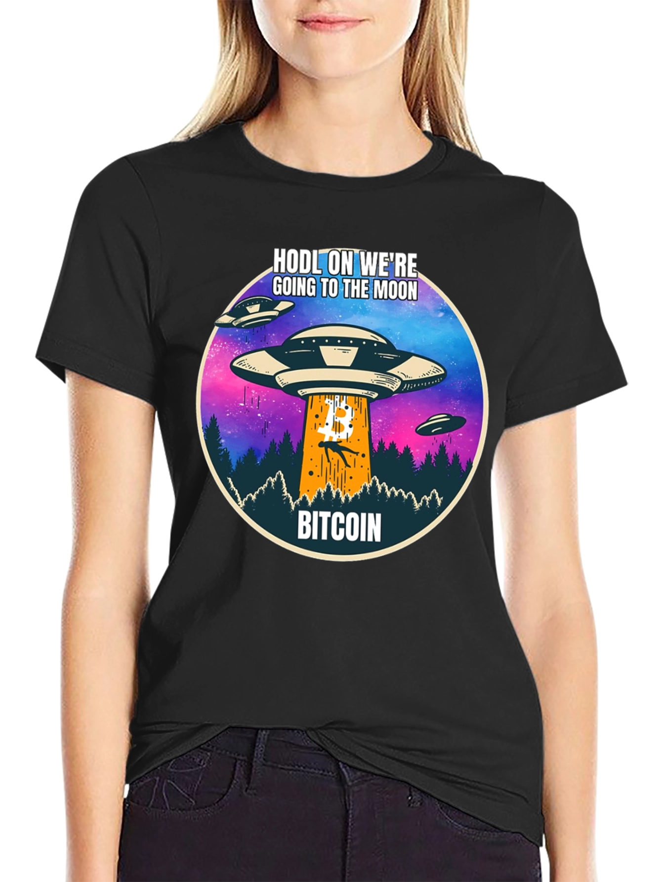 Bitcoin HODL to the Moon UFO T-Shirt