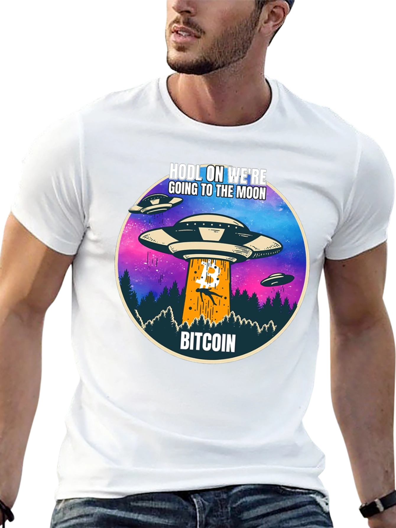 Bitcoin HODL to the Moon UFO T-Shirt