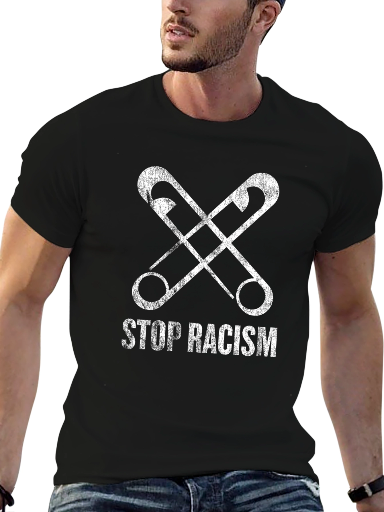 Stop Racism Safety Pin Graphic T-Shirt