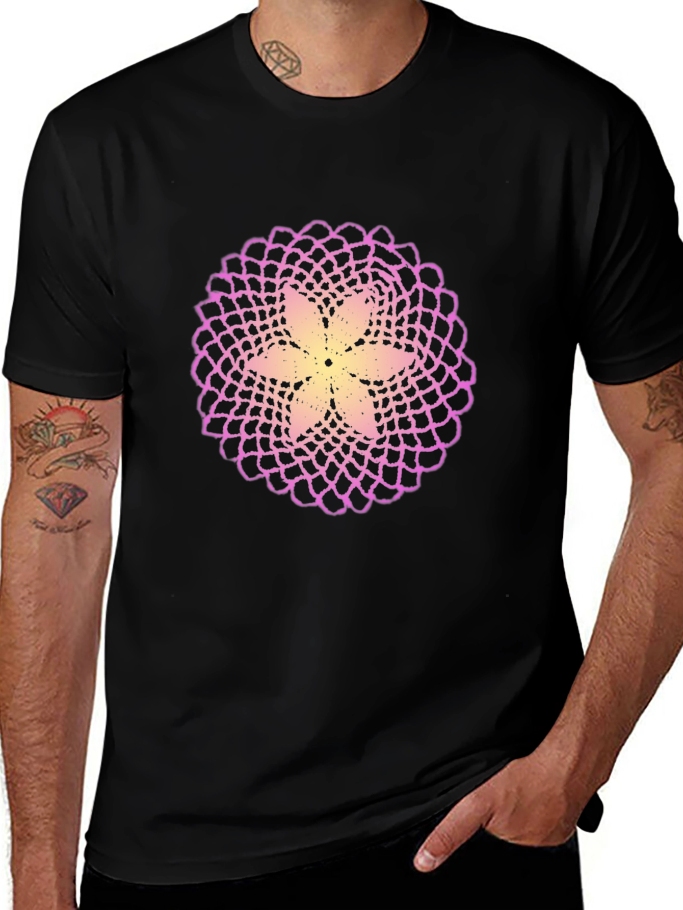 Flower Mandala Graphic Black T-Shirt