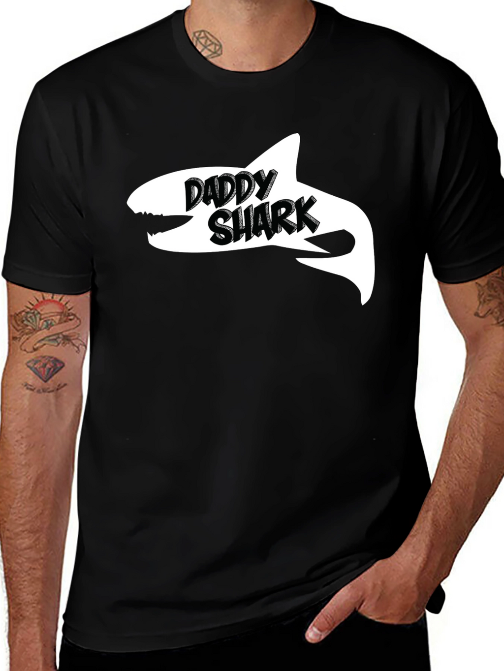 Daddy Shark Black Cotton Graphic T-Shirt