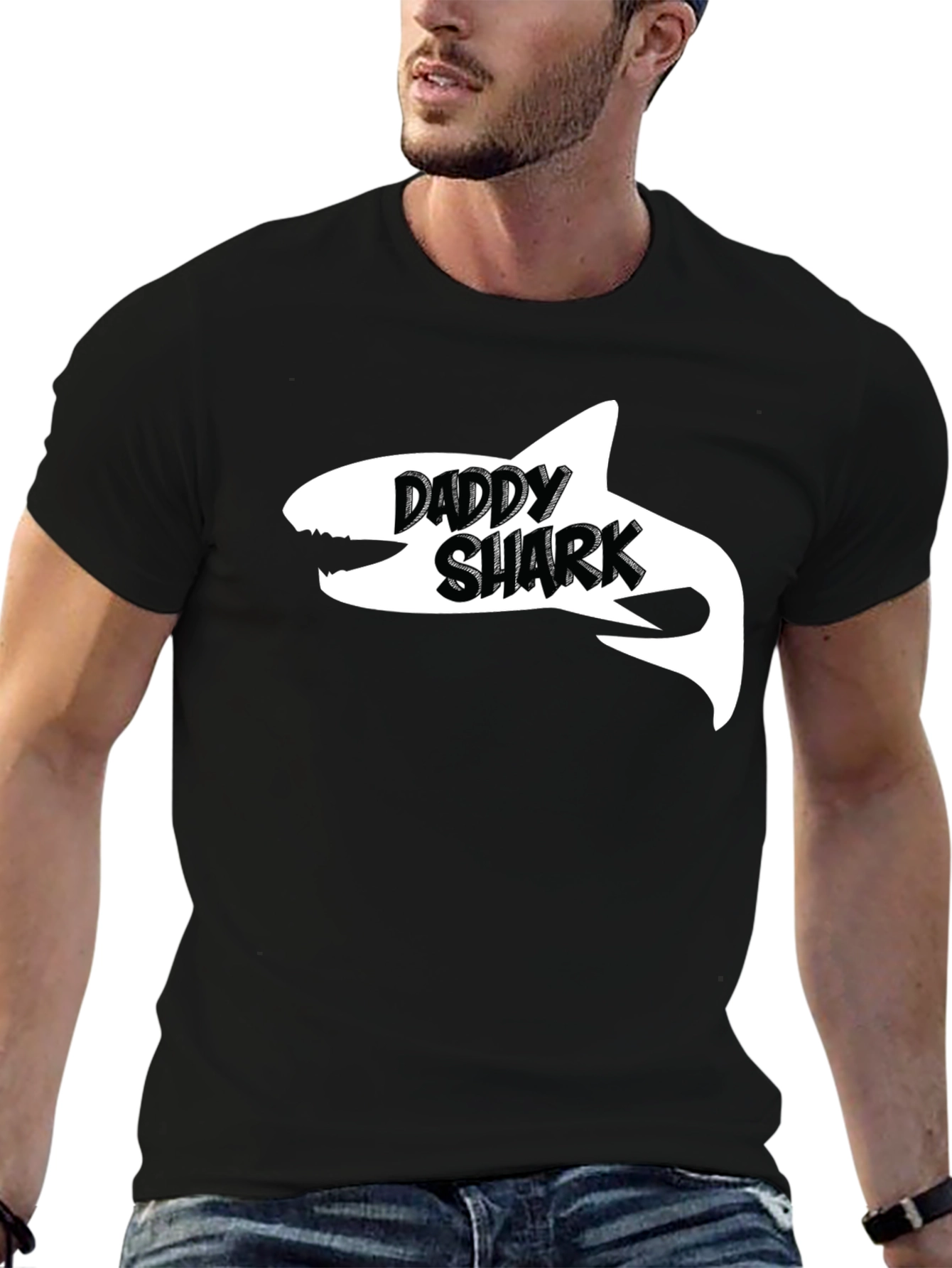 Daddy Shark Black Cotton Graphic T-Shirt