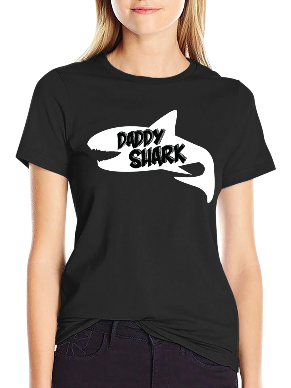Daddy Shark Black Cotton Graphic T-Shirt