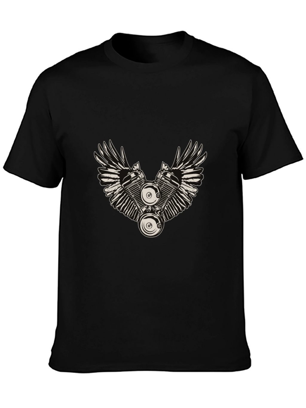 Winged Engine Graphic T-Shirt - Black Cotton