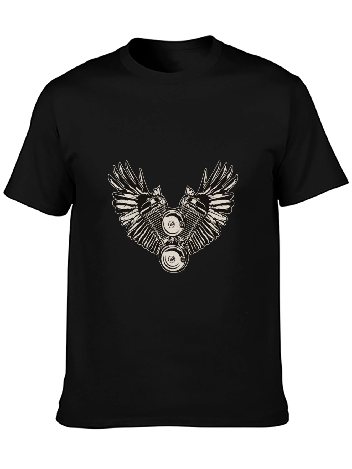 Winged Engine Graphic T-Shirt - Black Cotton