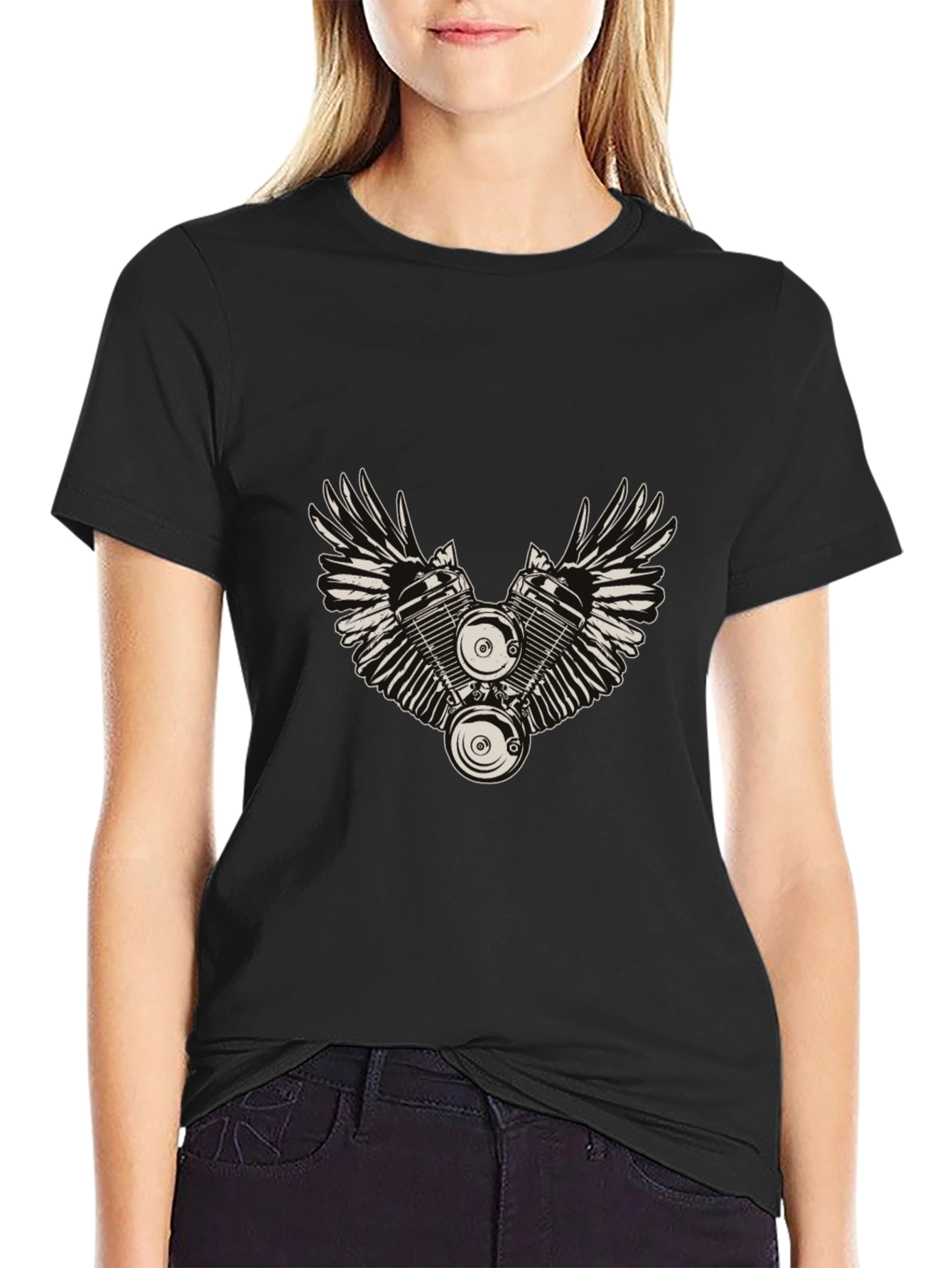 Winged Engine Graphic T-Shirt - Black Cotton