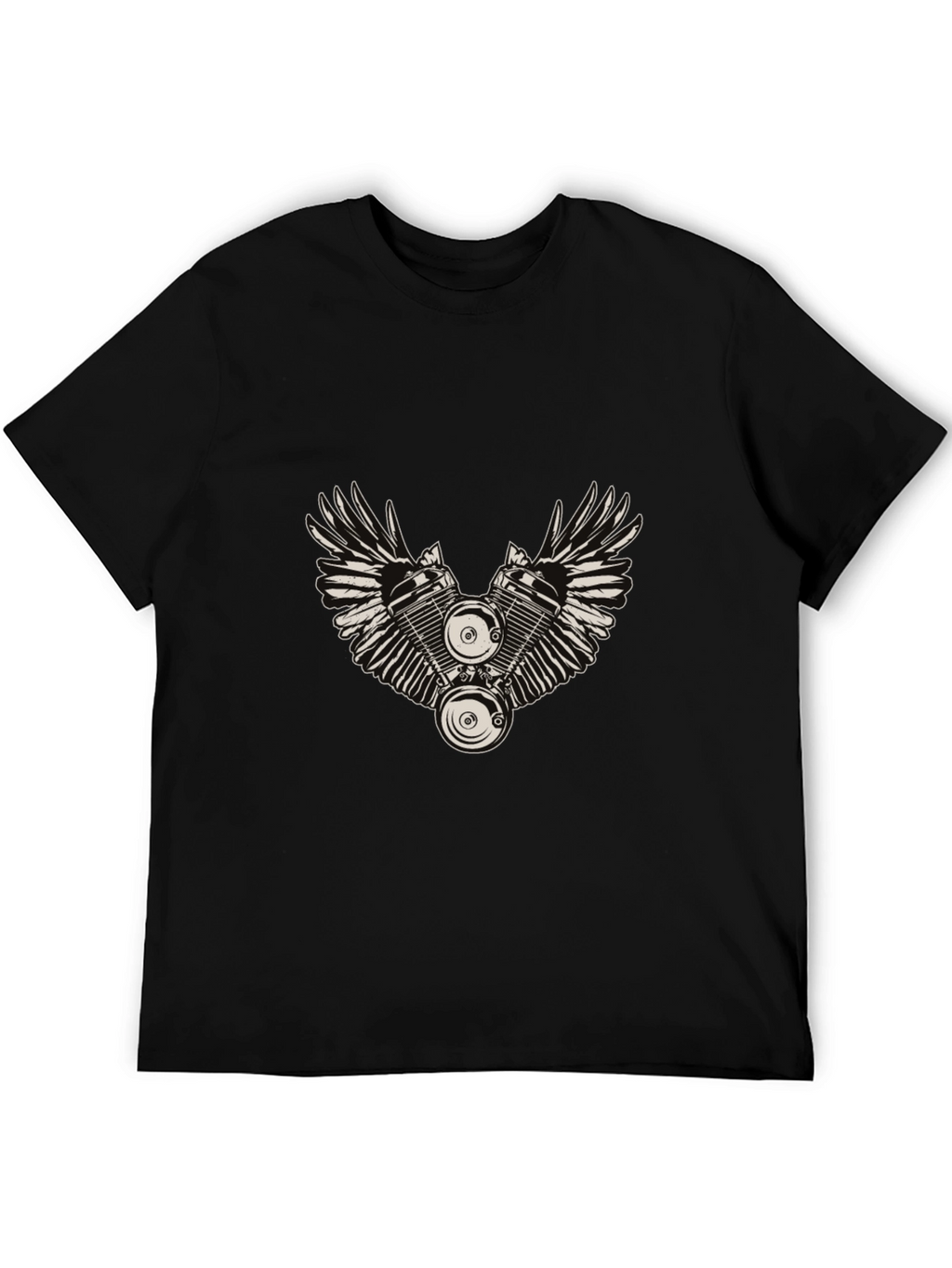 Winged Engine Graphic T-Shirt - Black Cotton